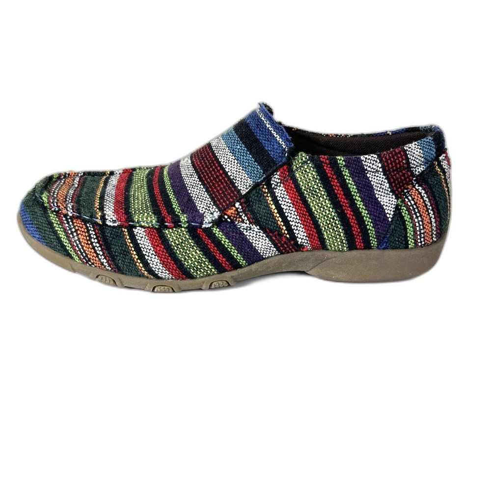 Roper Liza Brown Striped Slip-On Driving Canvas Moc Loafer Shoes 9.5